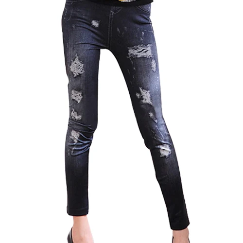 

Fashion Women Elastic Leggings Skinny Ripped Hole Jeans Trousers Pencil Pants