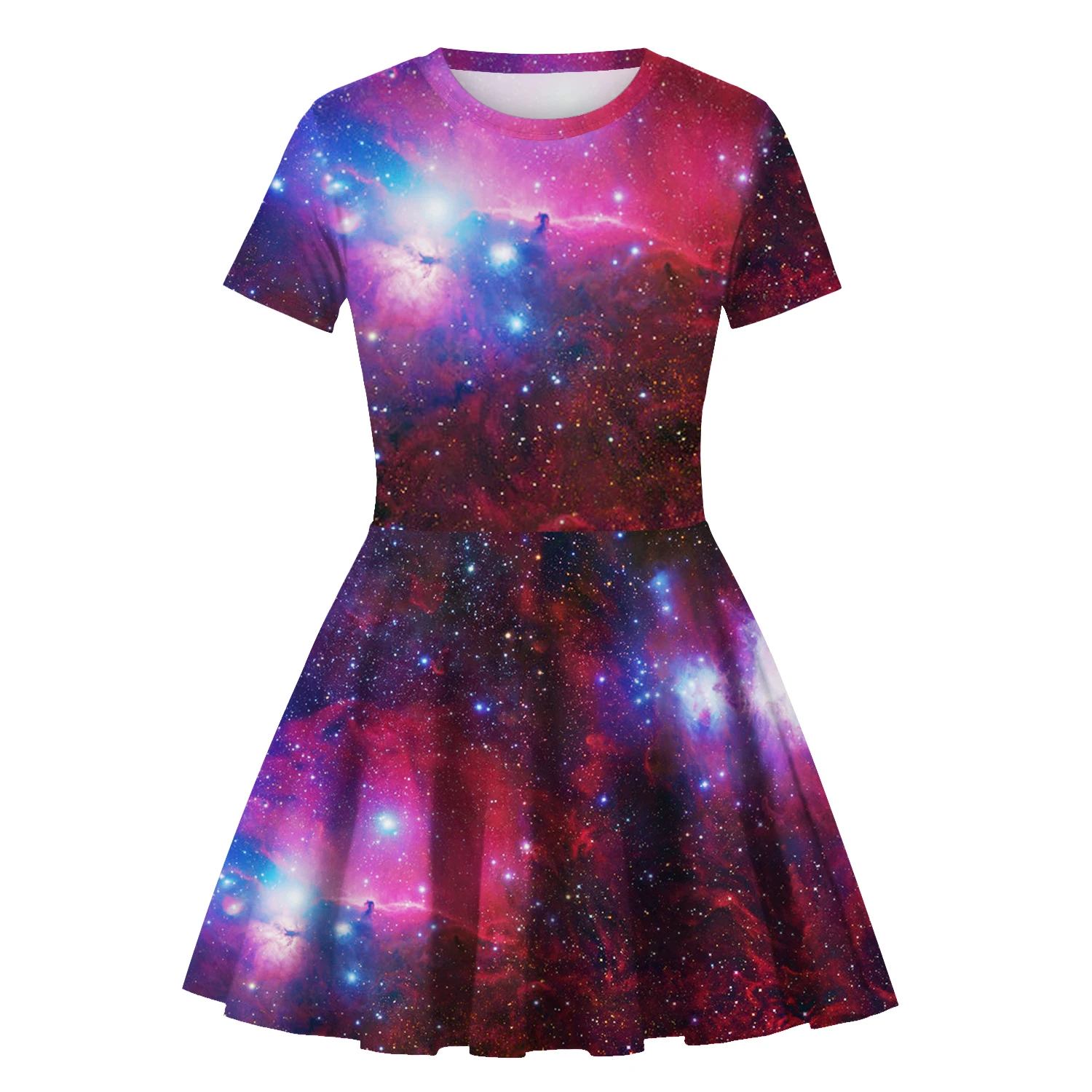 Raisevern Blue/Purple Galaxy Space A-line 3D Printed Baby Girls Summer Dresses High Quality Fashion Pleated Dress | Детская одежда и