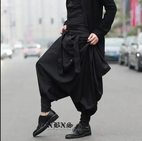 Мужские брюки с низким шаговым швом, авангардные преувеличенные индивидуальные стильные мужские брюки ниндзя в Корейском стиле, новинка 2021