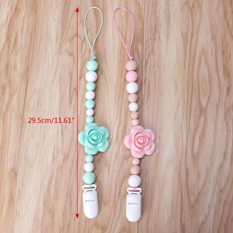 

Silicone Infant Teething Pacifier Clips with Safe ABS Beads Silicone Pacifier Chain Holder for Nipples Baby Chew Toys