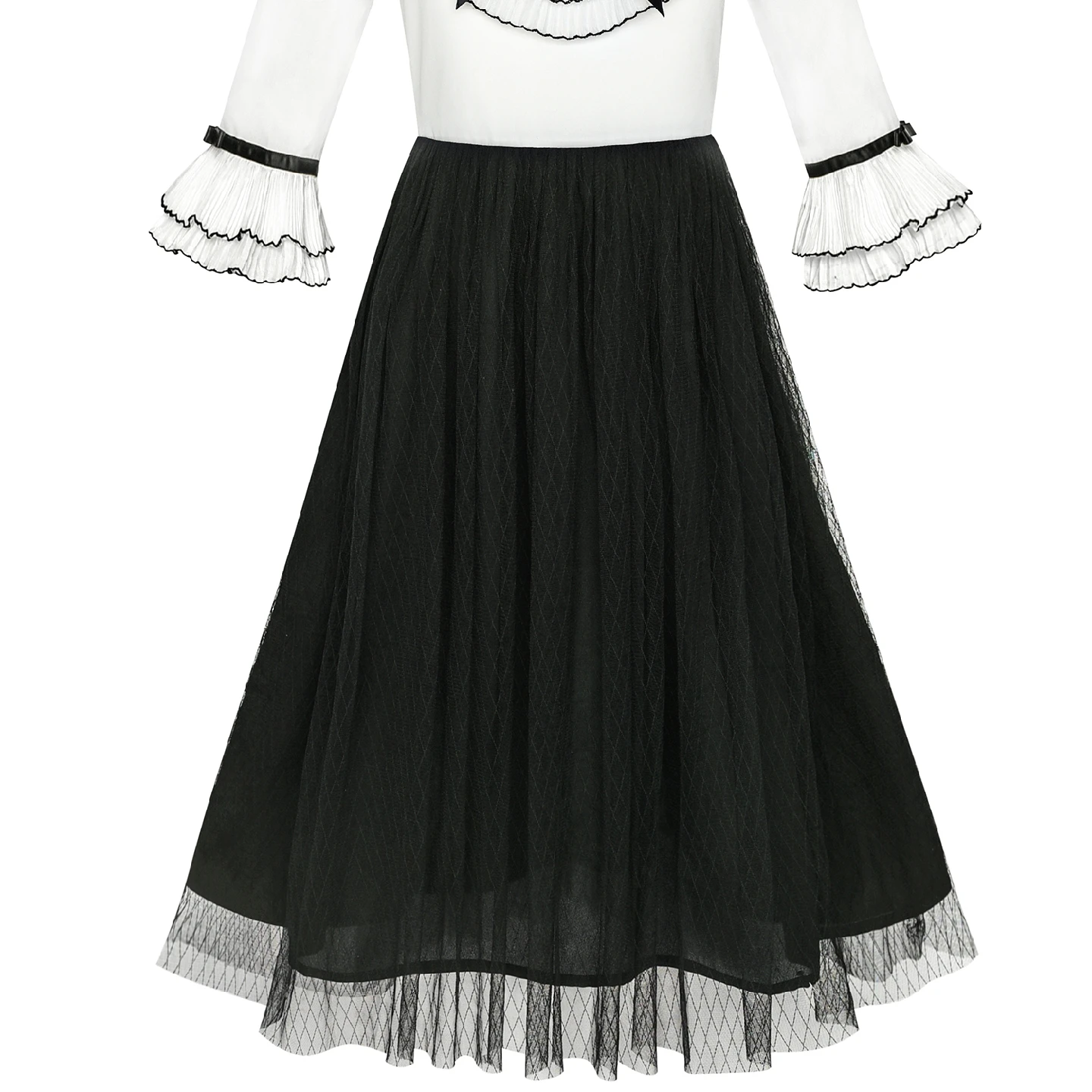 Girls Dress Chiffon Elbow-length Sleeve Black White 2020 Summer Princess Wedding Party Dresses Children Clothes Pageant Sundress | Детская