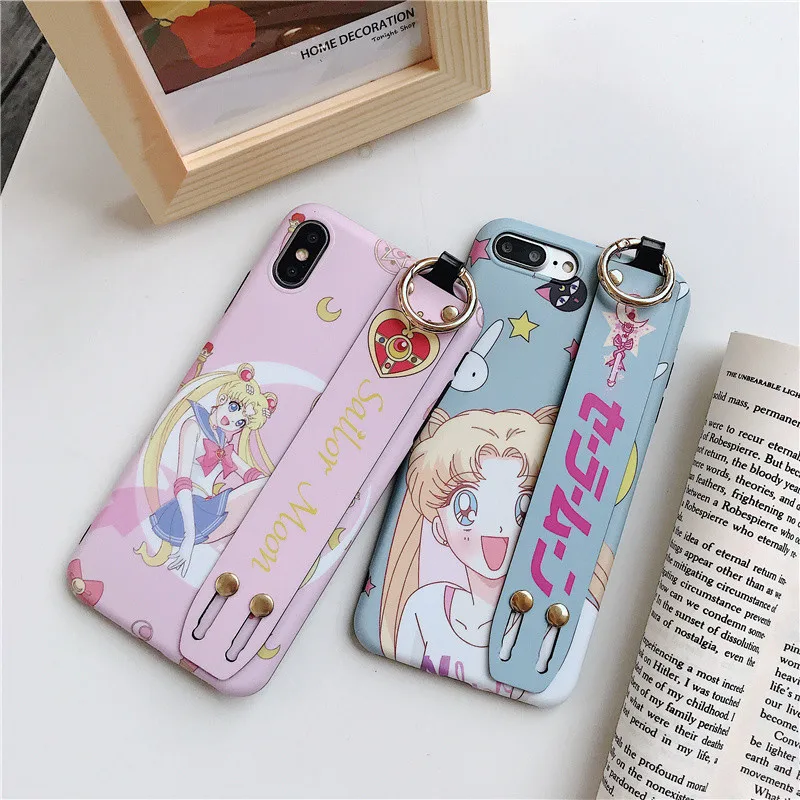 Sailor Moon Wrist Strap 6 s case phone for iphone 7 8 6s plus fundas xs max xr scrub silicon soft girls wristband holder cover |