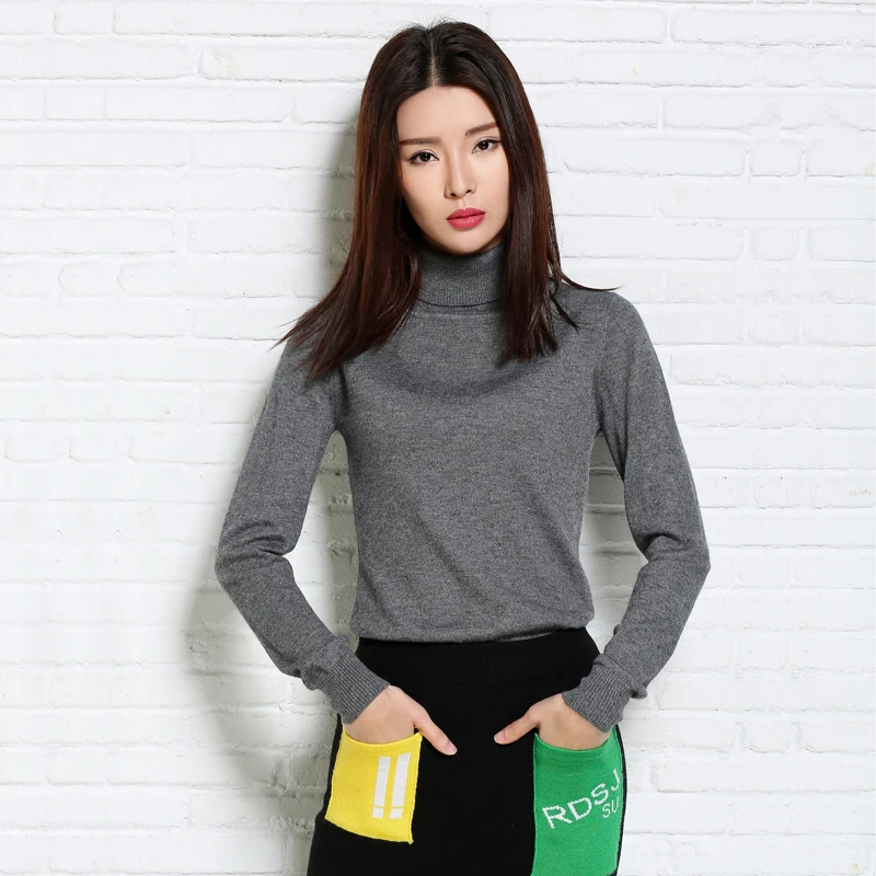 Sweater Jumpers Autumn Winter High Quality Turtleneck Women's Knitwear Cashmere Blending Thin Pulls Femme Tops Pullover | Женская