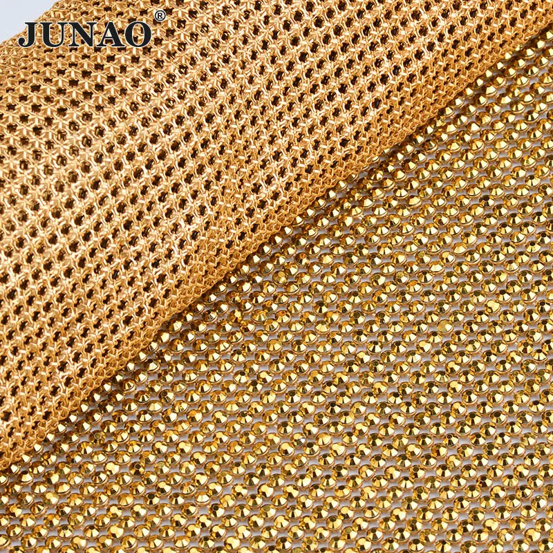 JUNAO 45x120 см золотой кристалл металлическая отделка стразы на сетчатой основе