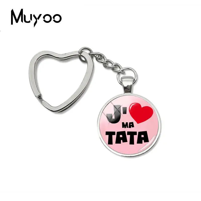 J'aime Papy Mamie сердце брелок I Love Sister брелок ручной Изготовленный вручную стеклянный ювелирные изделия из кабошонов