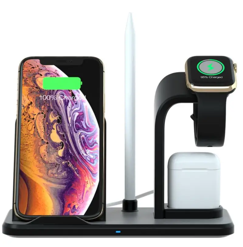 Съемное Беспроводное зарядное устройство 3 в 1 для Iphone XS MAX Apple Watch Airpods топ с рисунком «Яблоко»