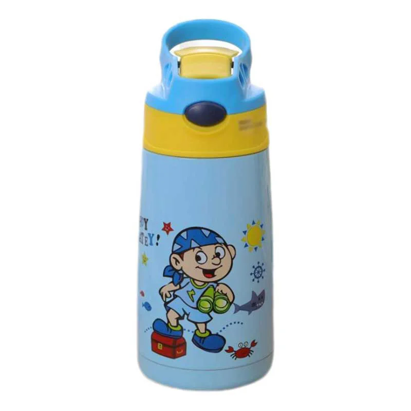 Light blue Детская школьная термос кружка из нержавеющей стали кружка кружки с соломинкой термосы для детей 6 цветов 400 мл - Цвет: Light blue