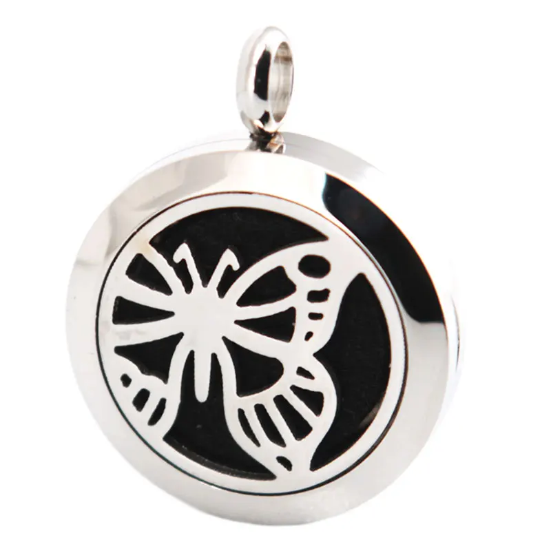 Серебряная бабочка 25 мм Ароматерапия Эфирные масла ожерелье из нержавеющей