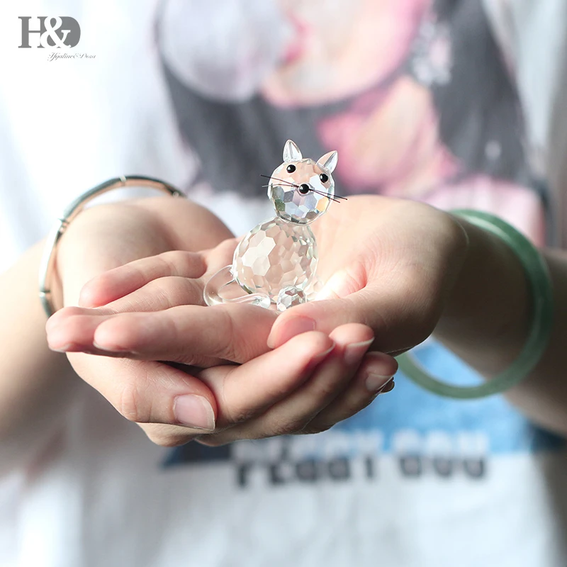 H &amp D Хрустальная Коллекционная стоящая фигурка кота миниатюрная стеклянная
