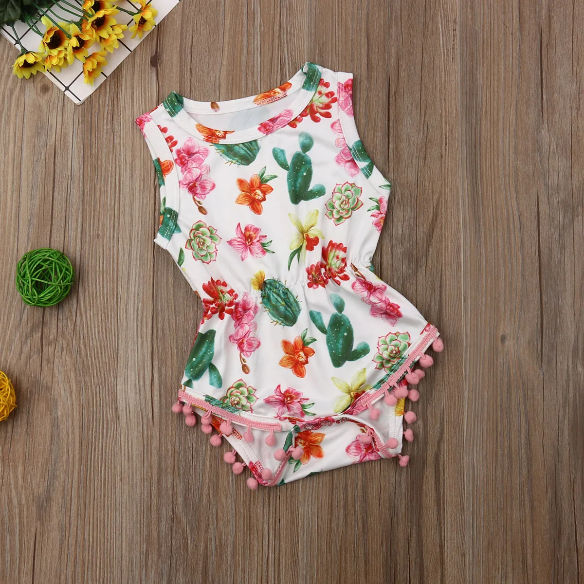 Милое белое боди с цветочным рисунком для новорожденных комбинезон кактусов