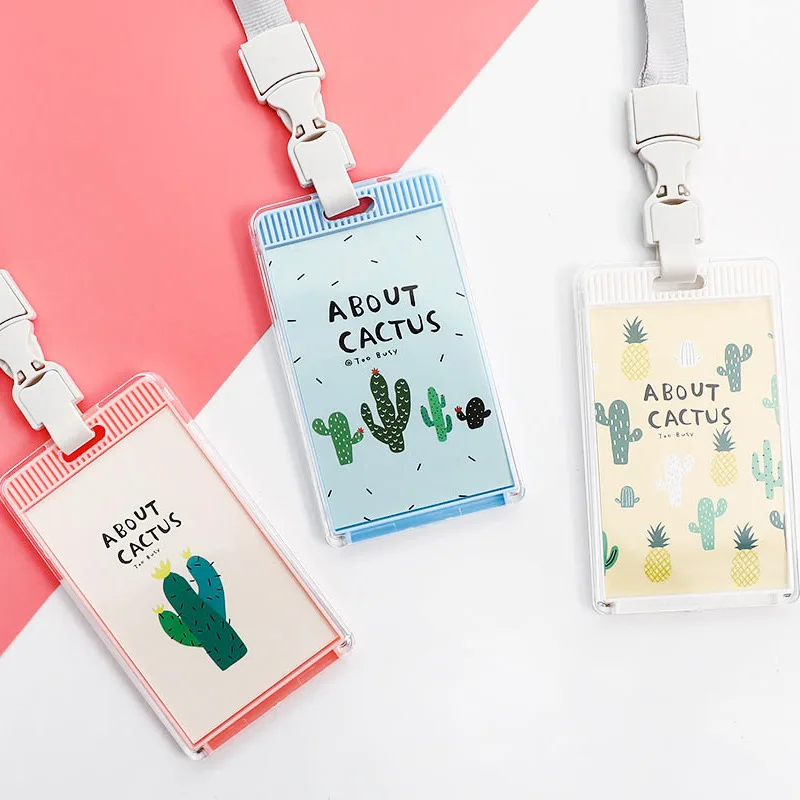 Cactus Bus Id Card Case Holders Identity Badge Bank Credit Business Holder Lanyard Cover Storage Office Supplies Stationery|card holder office|cover