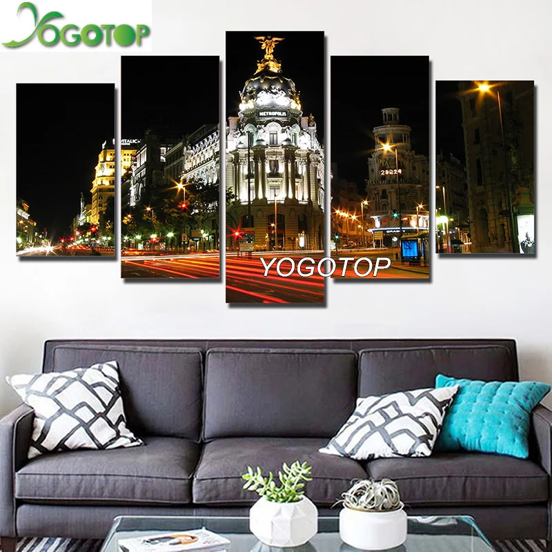 

Алмазная живопись YOGOTOP DIY, полная вышивка, 5D квадратная/круглая мозаика, Украшение стен, Мадридский Городской Ночной пейзаж, 5 шт. ML650