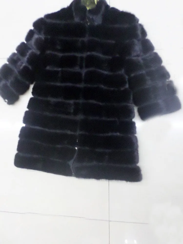 Linhaoshengyue The True of 90CM    Long Real Nature Mink Fur Coat Womem Mink Fur Long Coat 50cm Sleeve