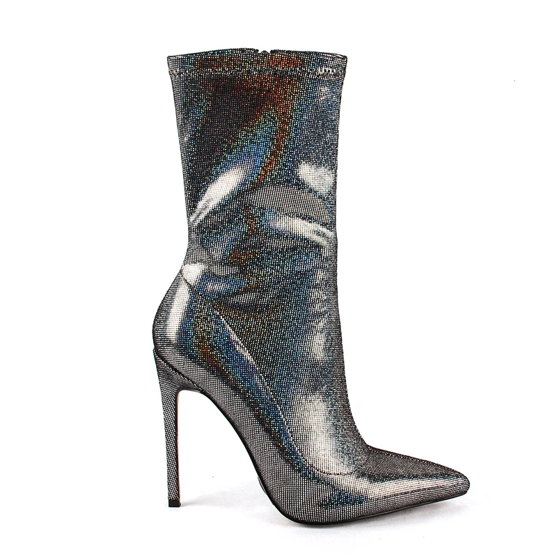 2019 г. Новые ботильоны Разноцветные Женские радужные ботинки с острым носком на