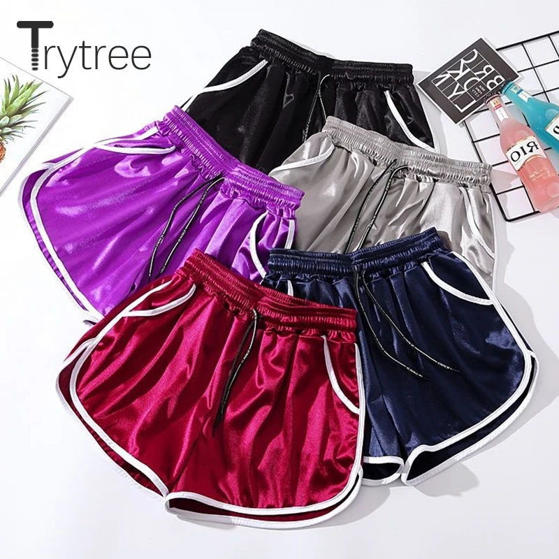 Trytree летние шорты для женщин повседневные полиэфирные одноцветные с буквенным