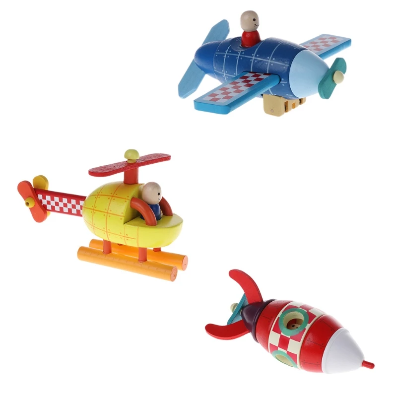

New Wood Magnetic Rockets/Plane/Helicopter Toy Transportation Educational Toy