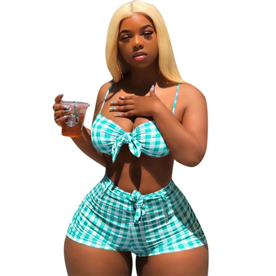 blue two piece set Adogirl платный Женский Повседневный комплект из двух предметов с завязками спереди сексуальный бюстгальтер топ+ шорты спортивный костюм сексуальная одежда для ночного клуба летний купальный костюм - Цвет: blue two piece set