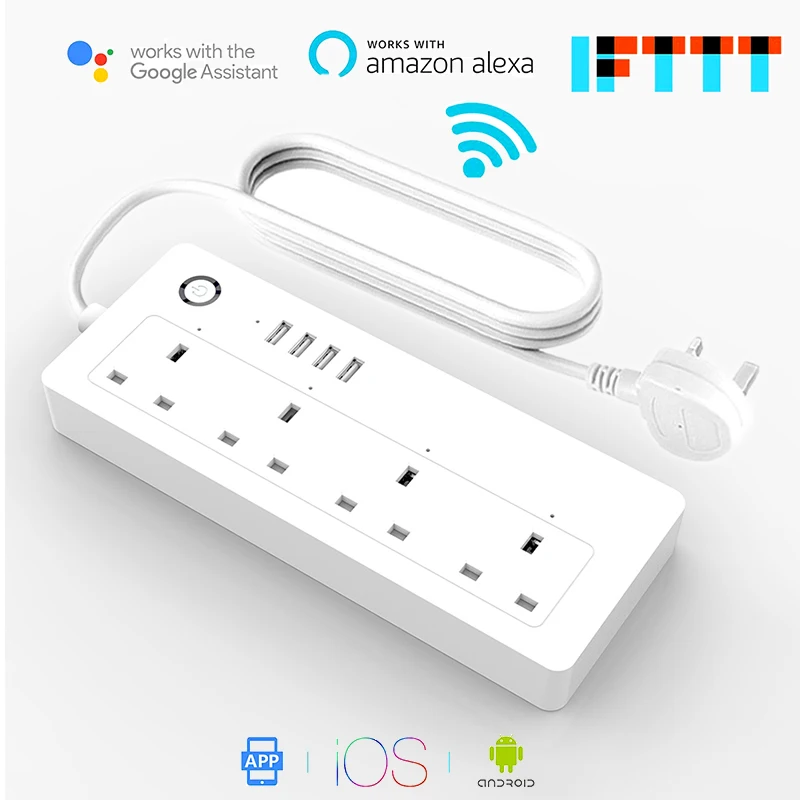 AOFO WiFi силовая полоса, стандарт Великобритании, 100-240 В, 13А, номинальная умная розетка-удлинитель alexa и google home Tuya App USB