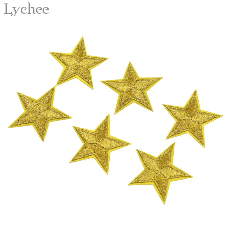 Lychee Life 6 шт. нашивка золотого цвета с вышивкой в виде звезды для пришивания одежды