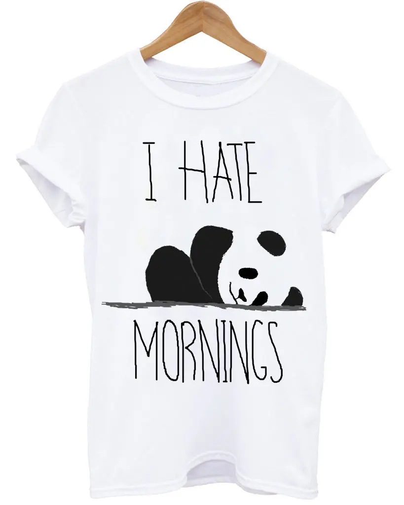 Белая футболка с надписью I HATE MORNINGS PANDA LAZY DAYS Единорог Мопс постель унисекс крутая