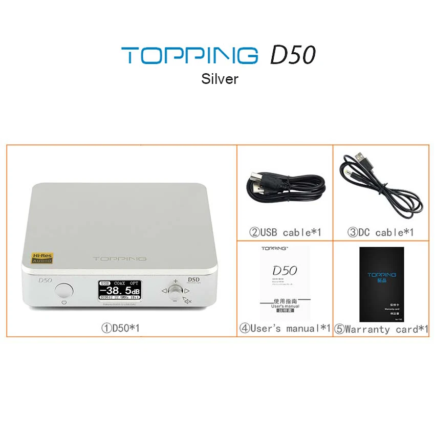 Топпинг D50/50 S Мини HIFI аудио декодирование ES9038Q2M* 2 USB ЦАП XMOS XU208 DSD512 32 бит/768 кГц OPA1612 USB/OPT/коаксиальный вход - Цвет: D50 Silver
