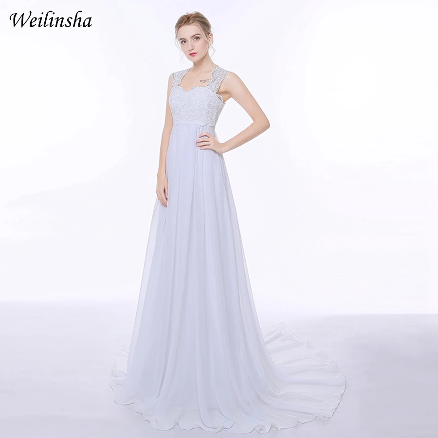 

Weilinsha Cheap Beach Wedding Dress Cap Sleeve Empire Pregnant Chiffon Plus Size Stock Wedding Dresses Vestido de Noiva
