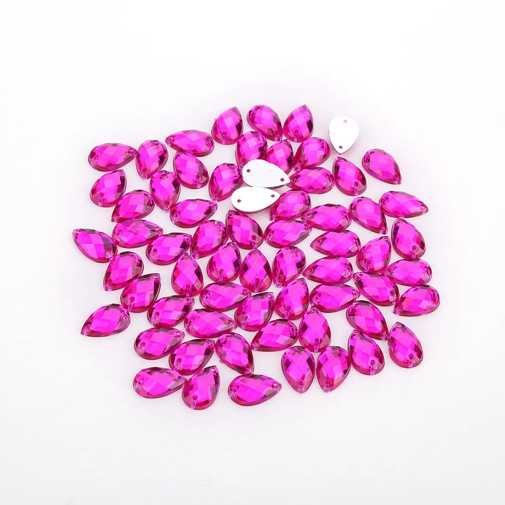 TPSMOC 8*13mm/10*14mm/13*18mm/18*25mm Water Drop Colorful Acrylic Sew On Rhinestone Flatback Crystal Beads For DIY Dress - Цвет: Magenta