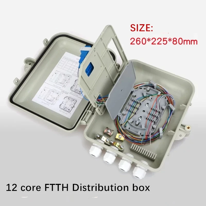 2 PCS 12 core FTTH distribution box fully installed with SC adapter and pigtails 26*22.5*8cm fibre optic joint box free shipping