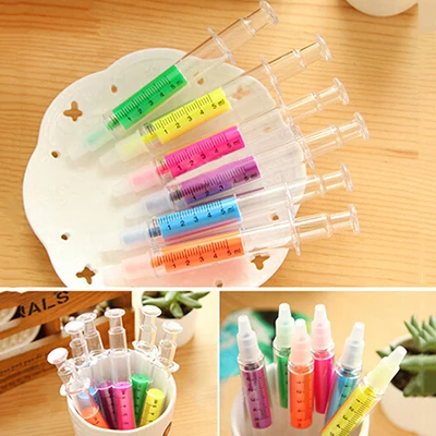 1 Pcs Cute kawaii Fluorescent Syringe Watercolor Pens Highlighters Marker Pen Korean Stationery School Supplies | Канцтовары для