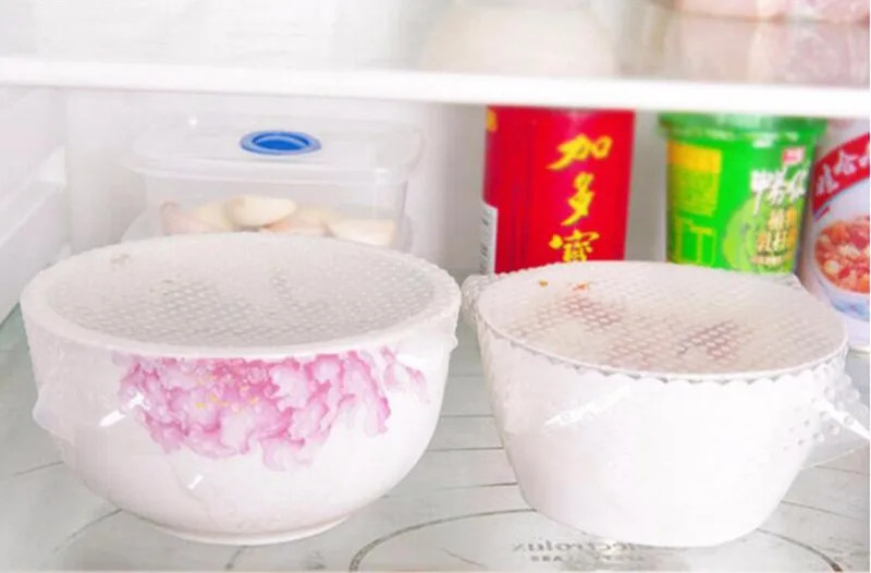 Творческий 4 Шт. Силиконовые Пищевой Saran Wrap Стрейч Многоразовые Свежие Печать Вакуумная Крышка Кухонный Инвентарь силиконовые крышки силикон для кухни