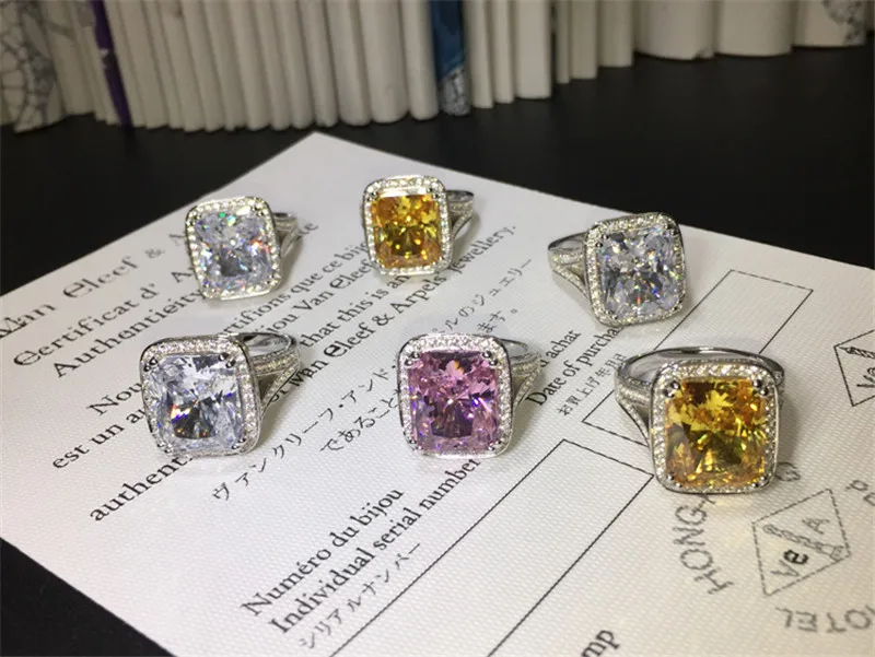 Роскошные кольца для женщин серебряного цвета с подушками 8ct AAAAA cz женские обручальные кольца Свадебные обручальные украшения