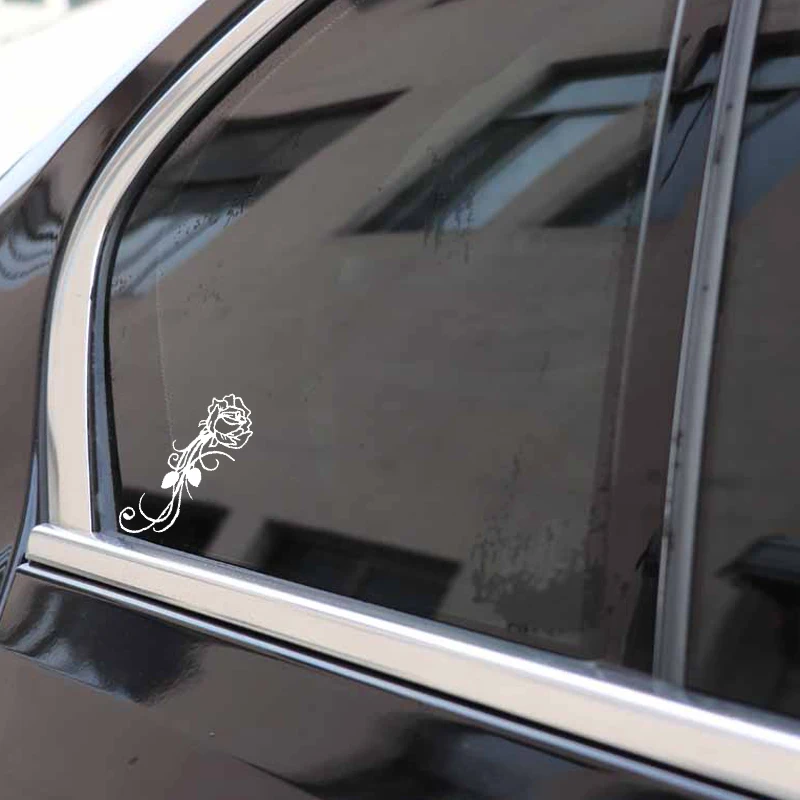 

YJZT 9.9CM*15.3CM Rose Decoration Design Car Sticker Vinyl Decal Black/Silver C23-0777