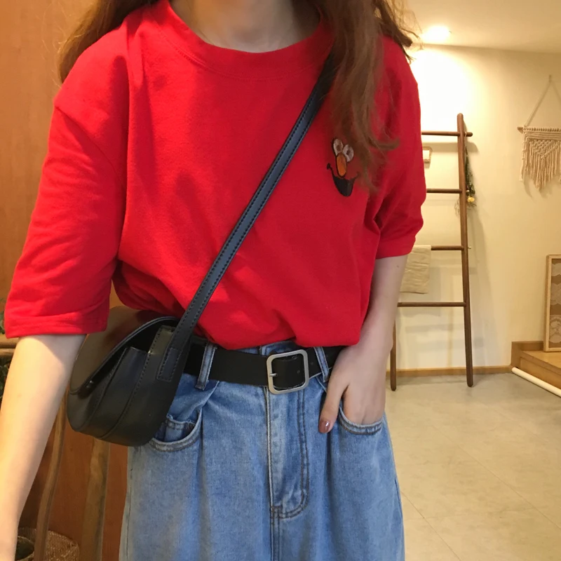 see chart Летняя Повседневная футболка Femme корейский стиль Ulzzang Harajuku мультяшная футболка с коротким рукавом женская белая футболка женская одежда - Цвет: see chart