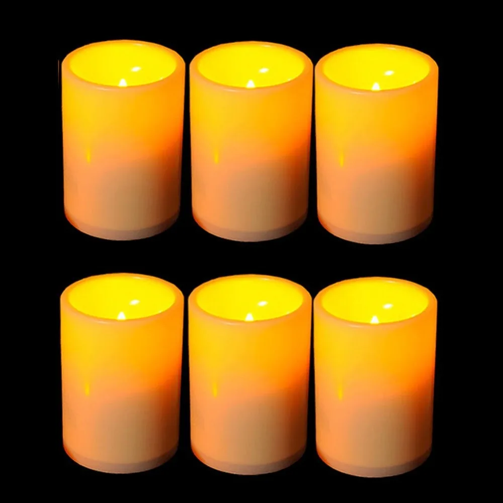 

6PCS/lot 3X4 Inches Flameless Plastic Pillar Led Candle Light With Timer Candle Lights Battery Operated Candle Accessories