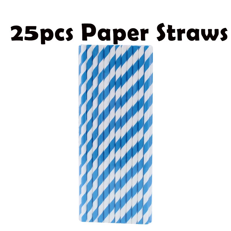 Paper Straws-25pcs 65 шт Свадебные украшения для дня рождения синий одноразовая посуда чашки листовая бумага трубочки, принадлежности для вечеринки для предродовой вечеринки - Цвет: Paper Straws-25pcs
