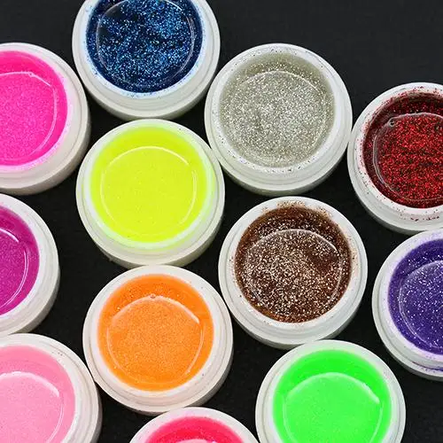 12 Смешанные Цвета Блеск Акриловые УФ Гель Строителя для Nail Art Ложные Советы