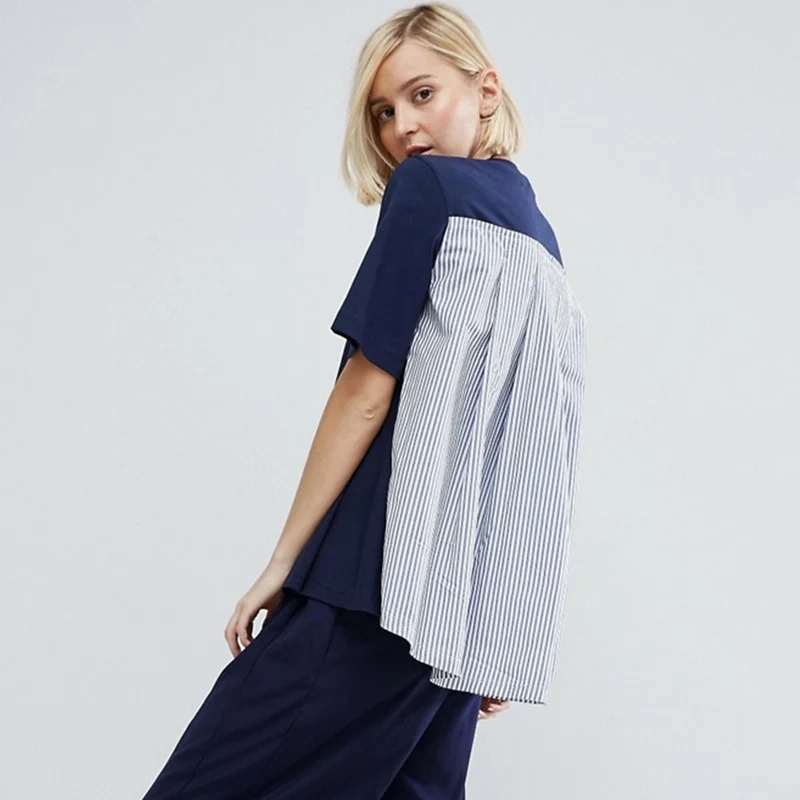 Новая мода 2018 футболки Для женщин девочек Лето Bf Стиль полосатые топы Футболка