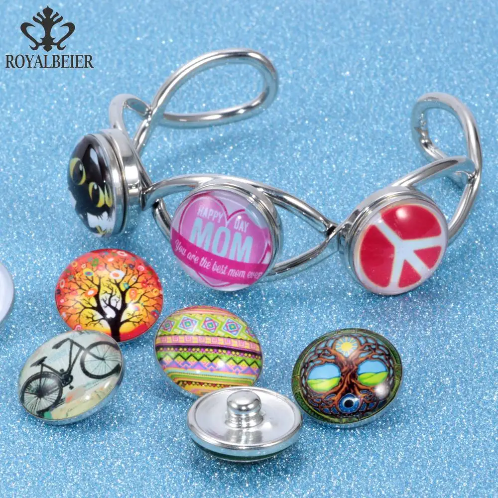 ROYALBEIER 12 шт./лот Милые стеклянные шармы тематики ласки 18 мм для щелчковых кнопок ювелирных изделий на браслетах 20 мм КЗ0811.