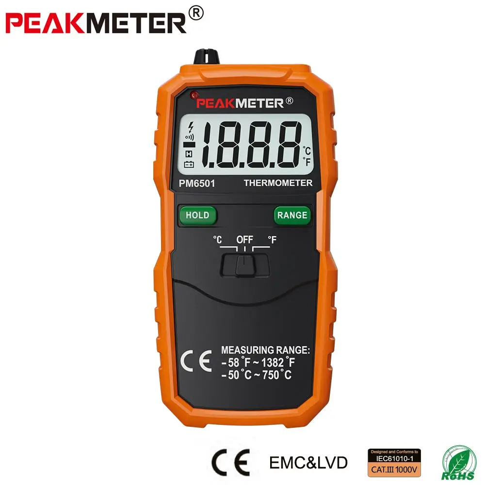 Официальный PEAKMETER PM6501 ЖК-дисплей цифровой термометр с K типа термопары Termometro с удержанием данных - Цвет: PM6501