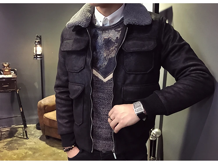 Chaqueta Invierno Hombre зимняя мужская пуховая модная зимняя куртка-бомбер с воротником из овечьей шерсти, черное, зеленое Стеганое пальто, приталенное M-3XL