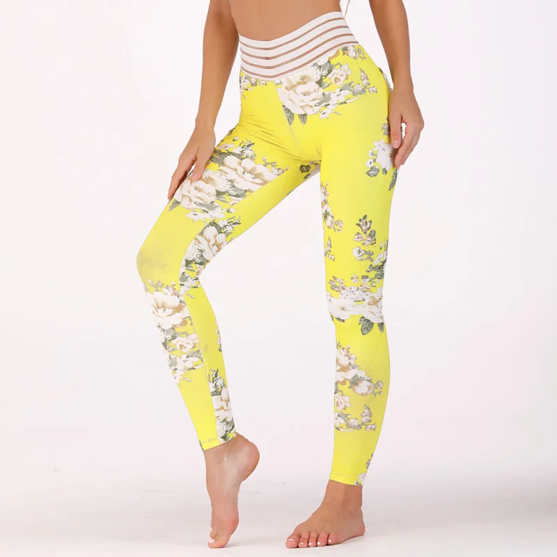 Штаны Для Йоги женщин Цветочный спортивные штаны Фитнес Леггинсы для йоги