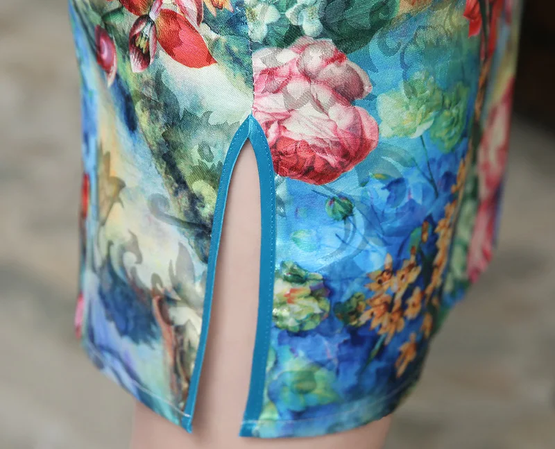 SHENG COCO новые атласные женские традиционные китайские платья Cheongsam Vestido с принтом стоячий воротник с коротким рукавом шелкового размера плюс 4XL