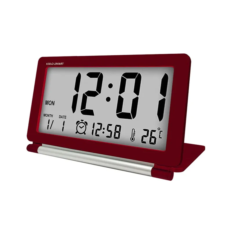 

Electronic Travel Alarm Clock Multifunction Silent LCD Digital Large Screen Folding Desk Clock With Temperature Date Calendar