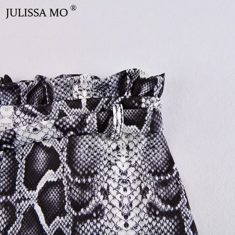 Женские шорты с высокой талией JULISSA MO, с оборками и поясом, со змеиным рисунком, осенние мини-шорты на завязках, повседневная одежда