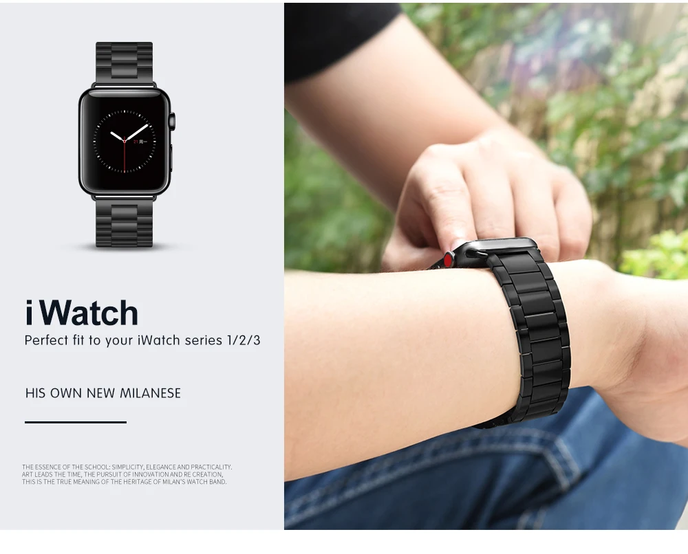 Спортивный ремешок MU SEN для Apple Watch 38 мм 42 мм Iwatch 3 2 1 браслет из нержавеющей стали ремешок для часов