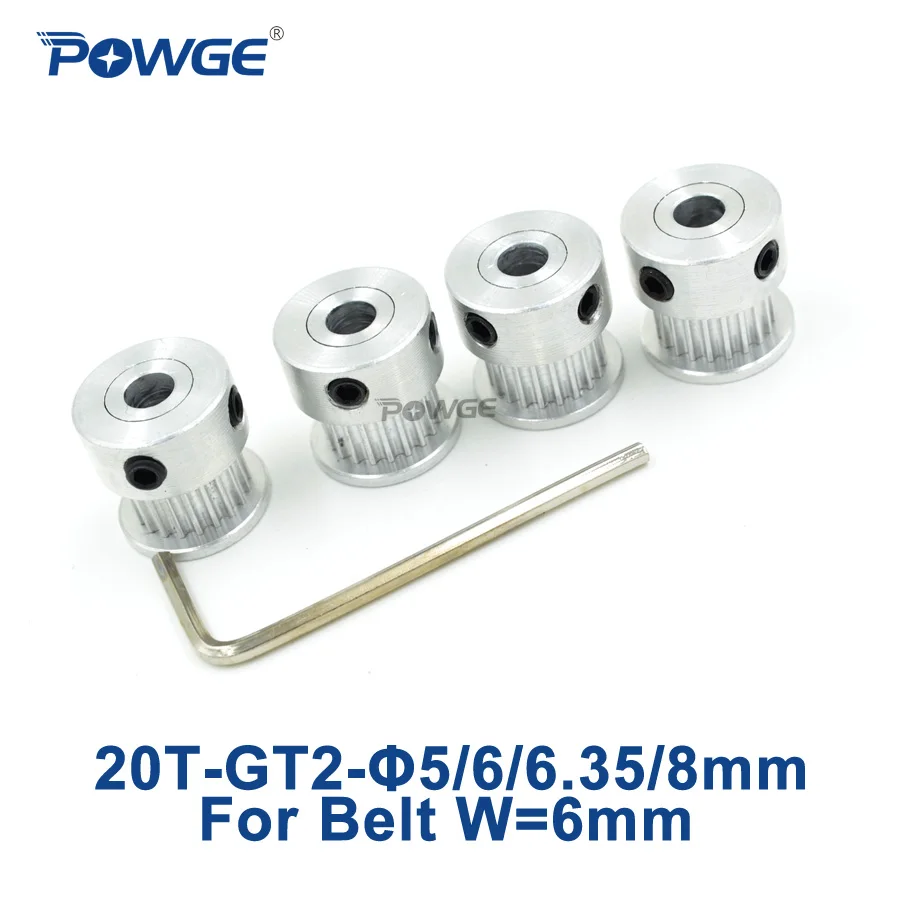 POWGE 20 Зубы 2GT 2 м Синхронный шкив Диаметр 5/6/6,35/8 мм ширина 6 мм 2MGT GT2 зубчатый ремень небольшой зазор 20 Зубы 20 лет 4 предмета в комплекте