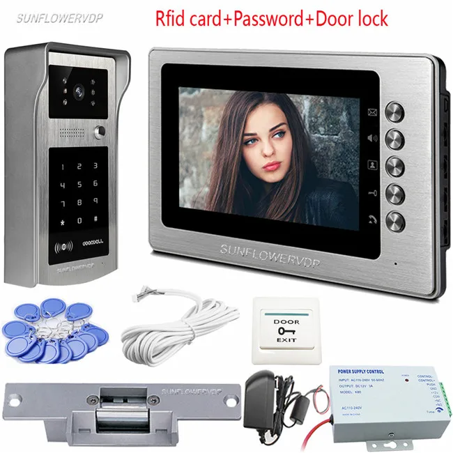 Sunflowervdp домофон Rfid Клавиатура видео-глаз электронный швейцар с камерой видео дверной Телефон проводной с электронной системой блокировки