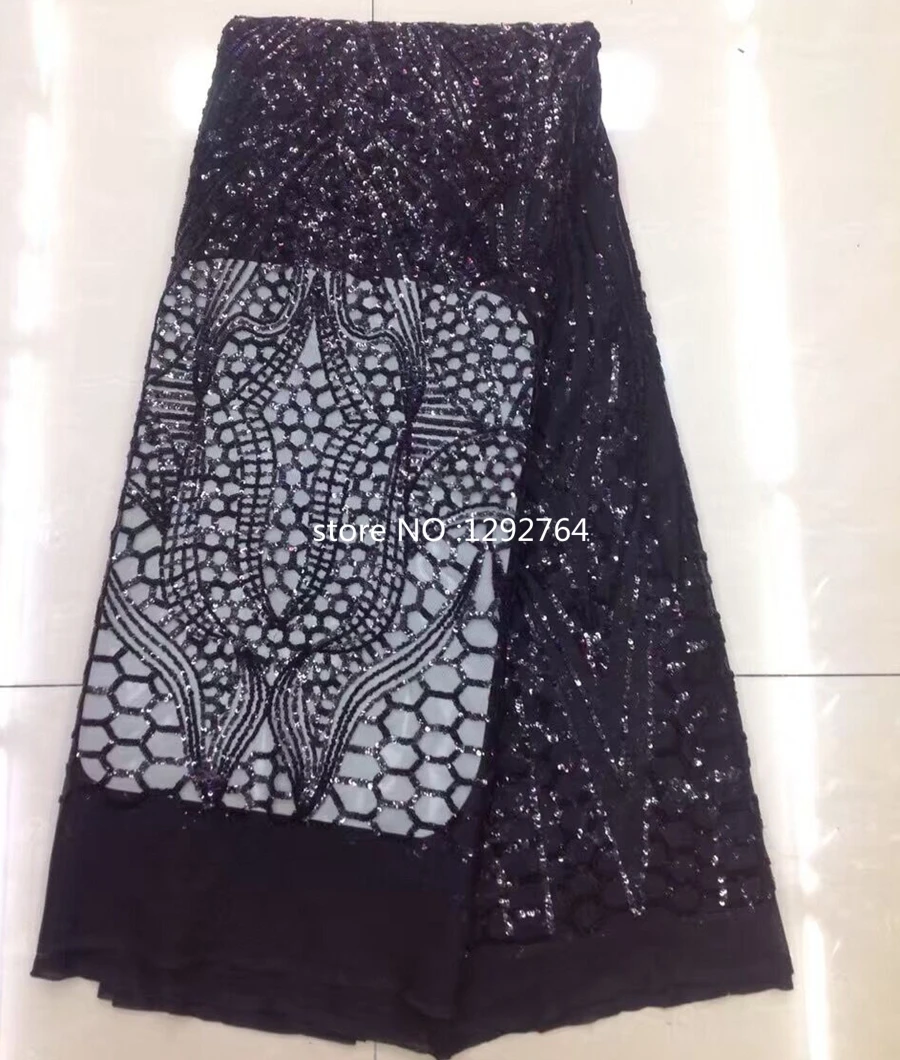 Африканский кружевной тюль с пайетками Горячая новинка 2016 цвет черный гипюр