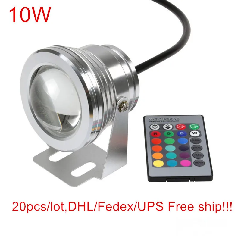 Подводный светодиодный светильник RGB 10 Вт 12 В с регулируемой яркостью 20 шт./лот