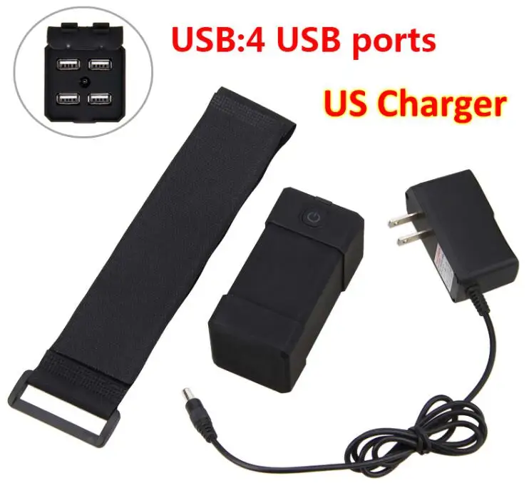 US Charger Велосипедный светильник, источник питания, 12000 мА/ч, перезаряжаемый аккумулятор, 5 В, 2,1 А, 4 USB порта, внешний аккумулятор с зарядным устройством для ЕС/США/Великобритании/Австралии - Цвет: US Charger